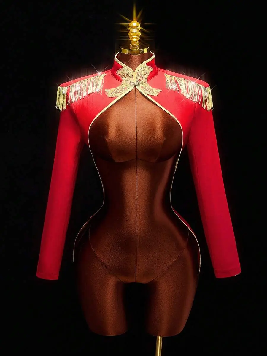 INAWLY Halloween Back To School Party Concert Night Out Jacket, Women's Fitted Waist Tailcoat, Bodycon, Red And Black Contrast Vintage Glitz And Glam Autumn