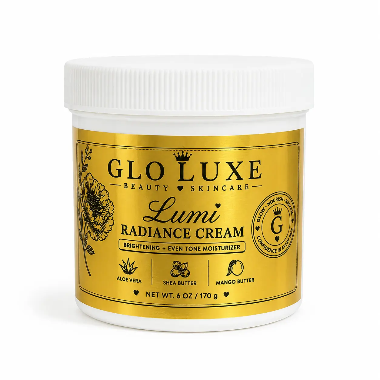 Glo Luxe Beauty Skincare Lumi Radiance Cream - Daily Adult Body Moisturizers Jar, All Skin Types, Nourishing Turmeric-Infused Formula for Brightening, Even Tone, Hydration, Adults, Hydrating, Aromatic Oils, Turmeric Blend, Aesthetic Glow, Whole Body, Body
