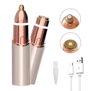 2 in 1 Electric Eyebrow Trimmer & Facial Hair Remover for Women  Painless Precision Shaver with LED Light  USB Rechargeable Portable Epilator for Face Chin Lips Body Hair Removal