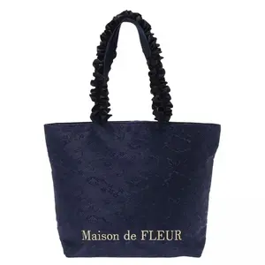 Maison de FLEUR Navy Lace Ruffle Handles Tote Japanese Fashion Lolita Handbag