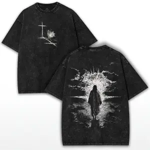 Crown of Thorns Jesus Oversized Tee: Vintage Washed Heavy Cotton Christian T-Shirt Menswear Top