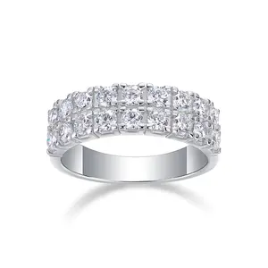 925 Sterling Silver Double-Row Full-Set Moissanite Ring — Women's Stackable Band, Niche & High-End Style, "Ins" Light Luxury Jewelry (Includes GRA Certificate)