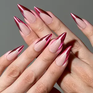 Vixen Tips Stiletto Shape Press-on Nails - Pink & Nude Metallic Design for Stylish Nail Art - Almond Shape Mirror-Finish High-Impact Color Glamour