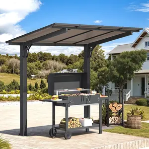 AECOJOY Gazebo Outdoor Pergola for Patio with Lean to Hard Top Grill, Clearance with Roof, Small Wall-Mounted Heavy Duty Awnings Adjustable Canopy