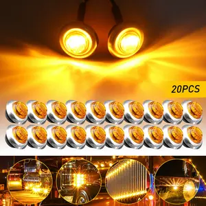20X 3/4" Round Amber LED Side Marker Light With Stailness Base for Truck Trailer