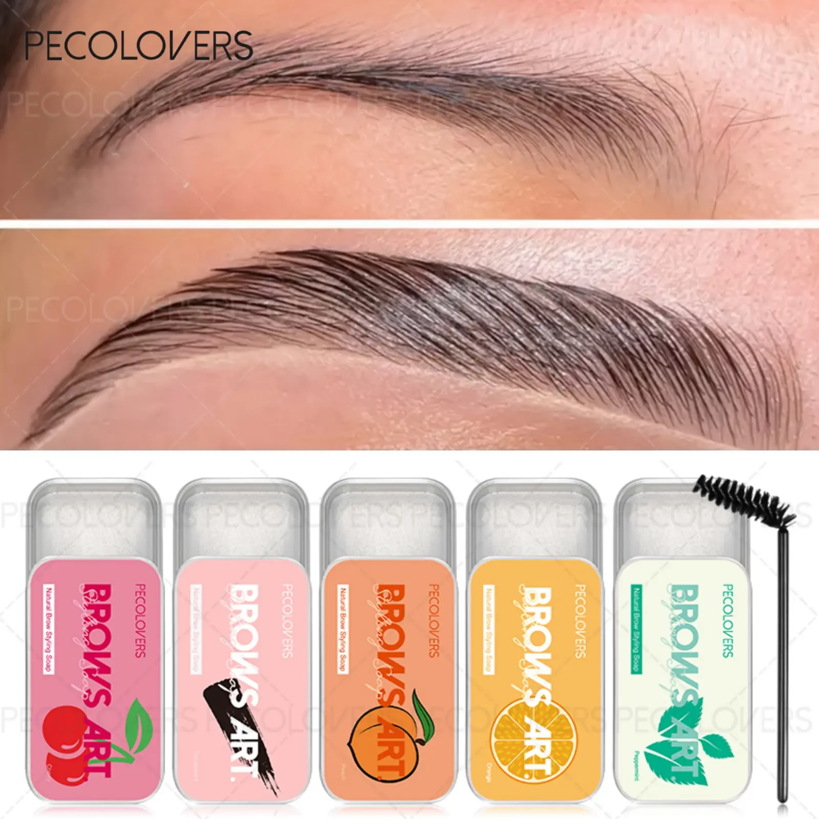 5pcs/set Transparent Fruit Flavour Eyebrow Styling Soap Waterproof Natural Quick Drying 3D Feathery Wild Brow Styling With Brush asy To Wear Eyebrow Makeup