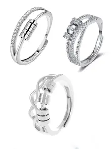 Anxiety Relief Ring 360° Smooth Rotating Stress Reliever, Elegant Adjustable Opening Finger Ring for Women, Fun Twisting Beads Design