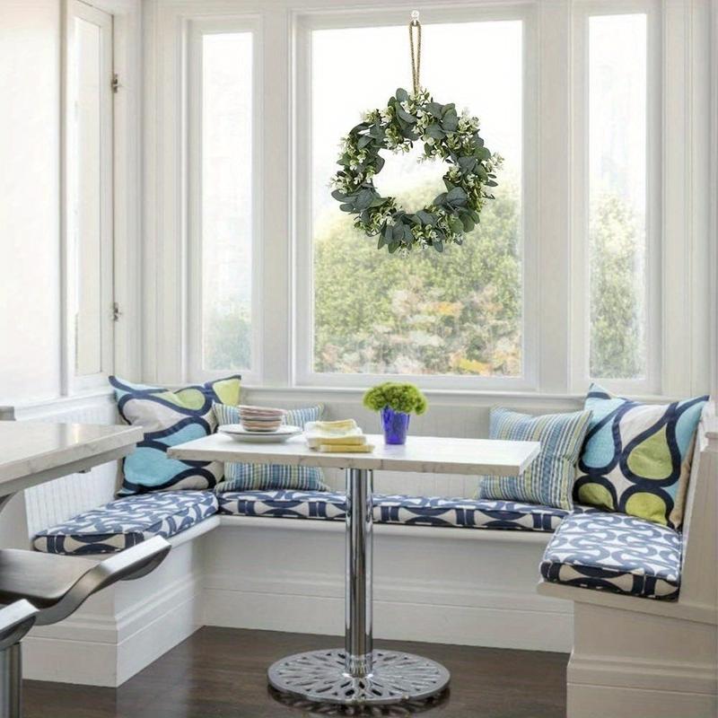 15'' Artificial Eucalyptus Wreath with Flowers Faux Green Leaves Eucalyptus Wreath for Front Door Wall Festival Celebration Window Party Decor Ornaments