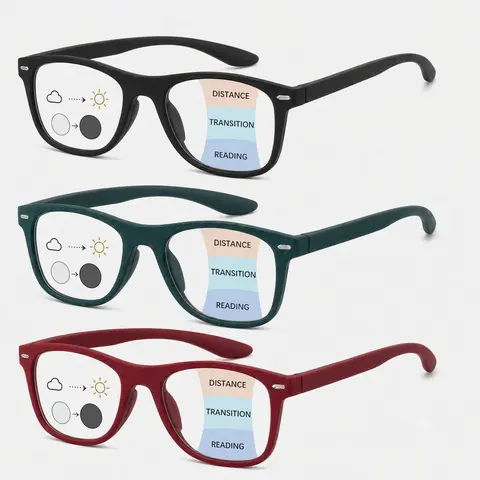 ViewSelect Progressive Multifocal Reading Glasses - Plastic, Photochromic Blue Light Blocking, Light-Adaptive No-Line, Indoor/Outdoor Lightweight Everyday Eyewear with Free Anti-Lost Lanyard