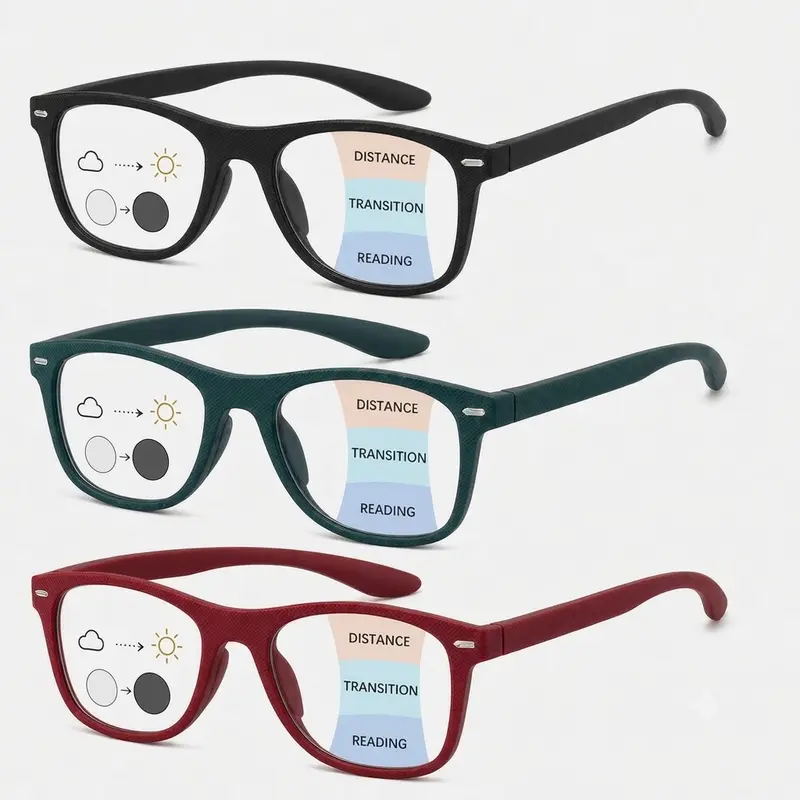 ViewSelect Progressive Multifocal Reading Glasses - Plastic, Photochromic Blue Light Blocking, Light-Adaptive No-Line, Indoor/Outdoor Lightweight Everyday Eyewear with Free Anti-Lost Lanyard
