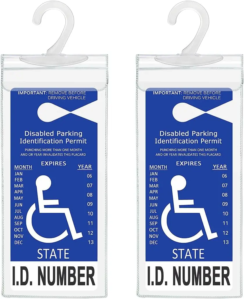 Handicap Placard Holder, Ultra Transparent Disabled Parking Permit Protector Sleeve, 2Pcs Handicapped Placard Cover for Auto, with Large Hook