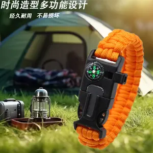 Outdoor Sports Foldable Survival Bracelet Whistle Outdoor Survival Five-in-One Multifunctional Compass Flint Rope Braided Bracelet Camping Pro Off-Road Electric Mountain Bike