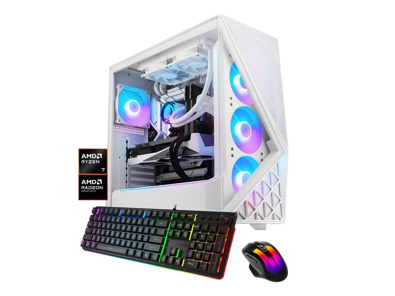 iBUYPOWER Slate Gaming PC Desktop Computer AMD Ryzen 7 7700X3D CPU, AMD Radeon RX 9070 GRE 12GB GPU, 32GB DDR5 RAM, 1TB NVMe SSD, Windows 11 Home, Keyboard, Mouse  White