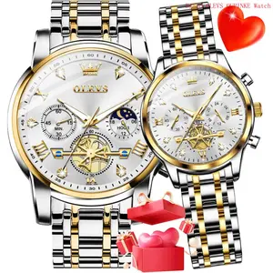 Brand OLEVS Couple Watch His and Her Watch Set Mens Womens Matching Watch Diamond Romantic Valentine’s Day Chronograph Watch