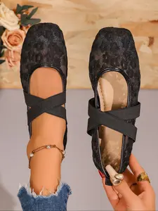 Women's Ballet Flats, Square Toe Mary Jane Shoes with Adjustable Straps, Comfortable PU Slip-On Sneakers, Daily Wear, Walking Shoes