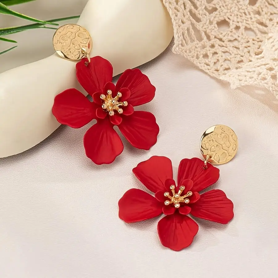 Women's Small 3D Vibrant Petal Drop Stud Earrings - Colorful, Dainty Casual Costume Fashion Jewelry Accessories, Drop Earrings, Female