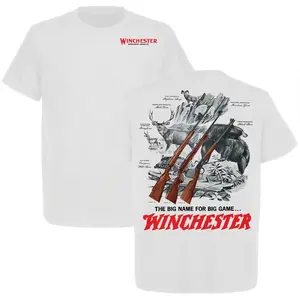 2025 Winchester Big Game T-Shirt, Unisex Short Sleeve Casual 100% Cotton, Tactical Gear for Hunting Lover, Top Menswear