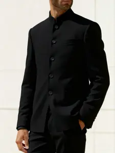 Men's Slim Fit Chinese Style Stand Collar Wedding Suit Jacket, Casual Blazer for Special Occasions, Elegant Outerwear for Men