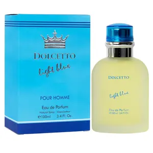 Dolcetto Light Blue Cologne Eau De Parfum for Men 3.4 Fl. Oz. 100ml Refreshing Combination of Woody Floral & Aquatic Fragrance