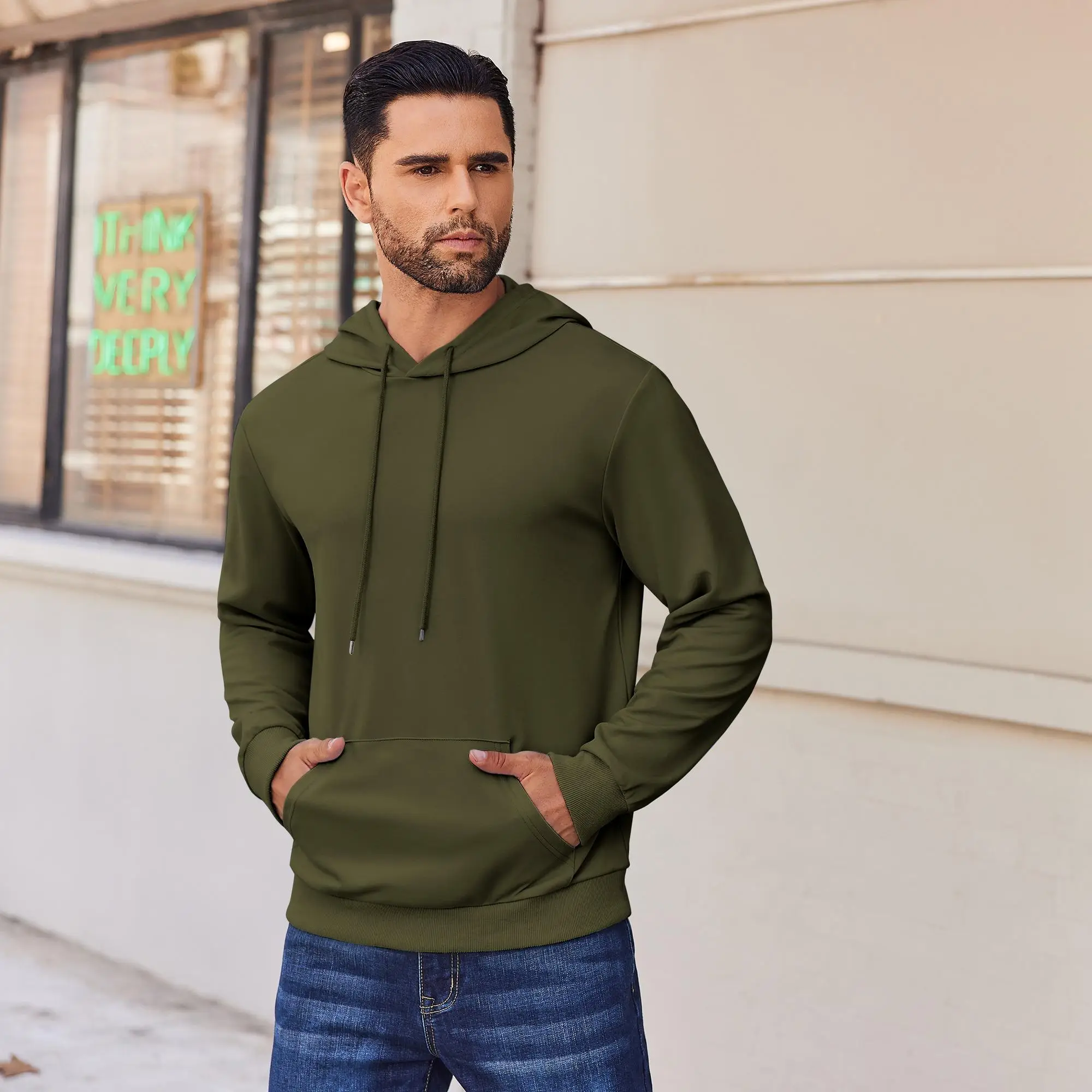 COOFANDY Fall Outfits Mens Hoodie Pullover Long Sleeve Casual Fashion Sweatshirts Drawstring Gym Hooded Shirt with Kanga Pocket