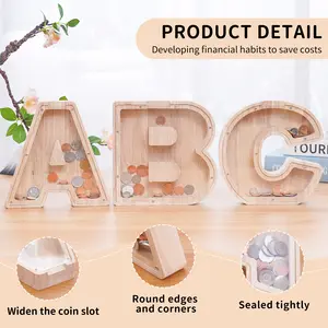 Wooden Coin Bank with Acrylic Lid, Modern Simple Style Money Saving Box, Coin Storage Organizer for Living Room Bedroom Decor, Gift, Wooden Savings Box