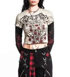 Affliction Women's Long Sleeve Shirt Crimson Doom 2fer
