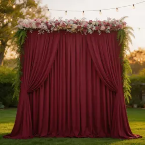 10 Pack 5x10ft Burgundy Soft Backdrop Curtains, Polyester Drapes with Voluminous Drape for Wedding, Christmas, Birthday, Stage, Photobooth Decor