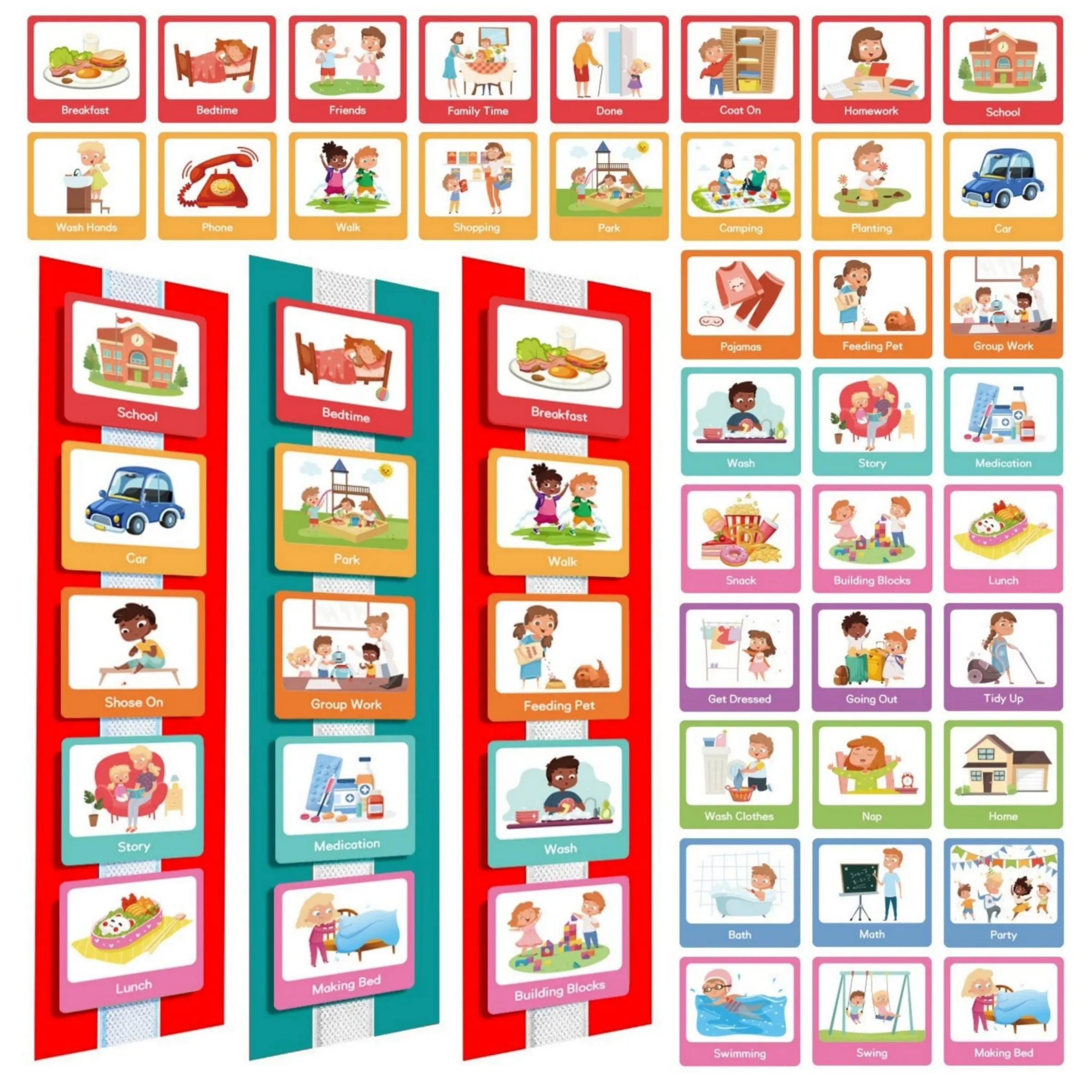 Colorful Drawing Recognition Card Set, 60pcs/set Visual Aid Programming Chart Cards, Preschool Comprehensive Learning Cards, Early Learning for Toddlers, Visual Stimulation Cards, Preschool Learning Tool, Flash Cards