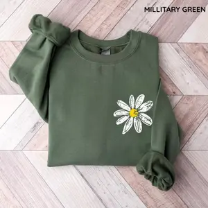 Daisy Sweatshirt, Retro Floral Shirt, Women's Casual  Long Sleeve Shirt, Cotton Fabric Tops