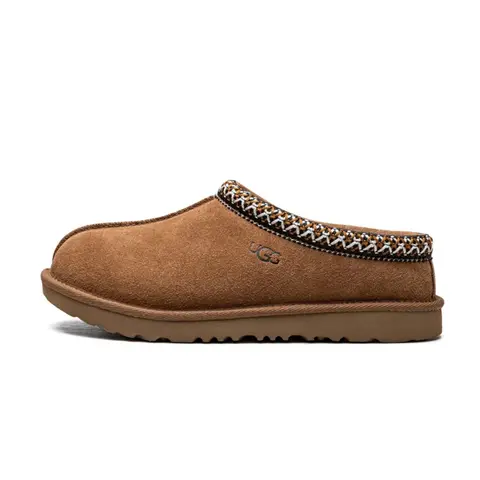 Women’s UGG Tasman II Chestnut Braided Trim Slipper - Fuzzy Fashion, Flat, Indoor Outdoor, Relaxed Footwear, Casual Wear, Fall Winter Walking Shoes, Classic Slide