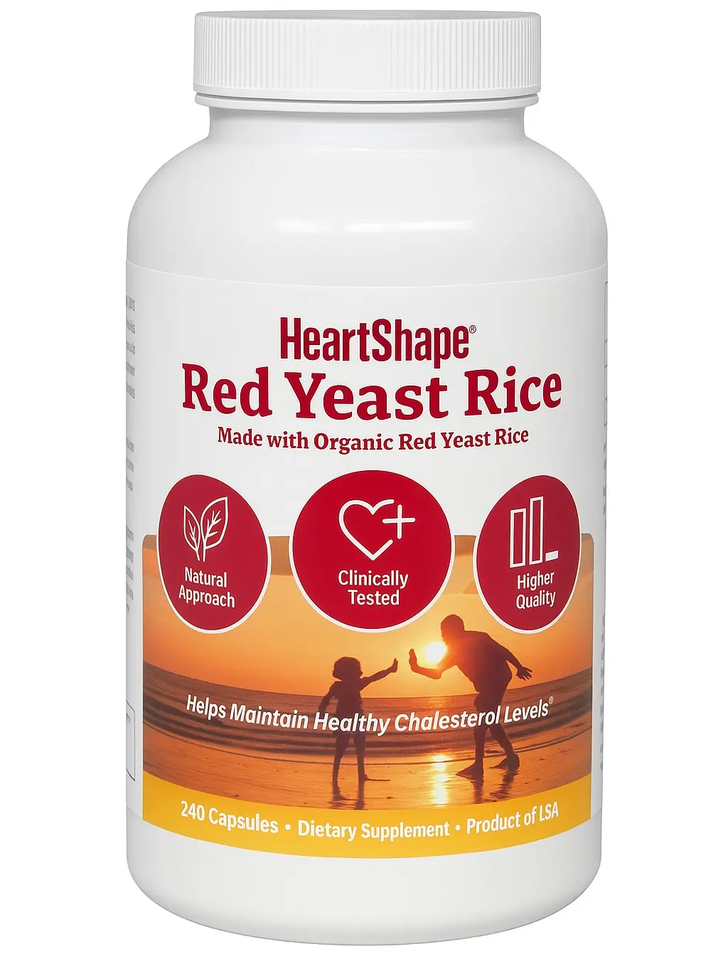 HeartShape Red Yeast Rice 1200mg – 240 Count | Supports Heart & Cholesterol Health