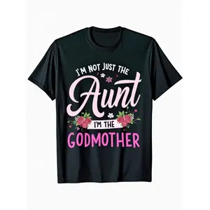 [100% Cotton] 100% CottonHumorous, I'M Not an Aunt; I'M The Godmother. Women'S T-Shirt - 100% Vintage Graphic Tee Featuring Floral And Lightning Bolt Designs, Slightly Stretchy Short-Sleeve Round Neck Casual Top for Aunties, Available in Sizes S-XXXL
