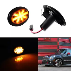 2pcs Smoked Lens UK Flag Side Marker Amber LED lamps Lights For MINI Cooper R55 R56 R57 R58,Replace OEM 63132751503, 63132751504, 63137292769,63137292770