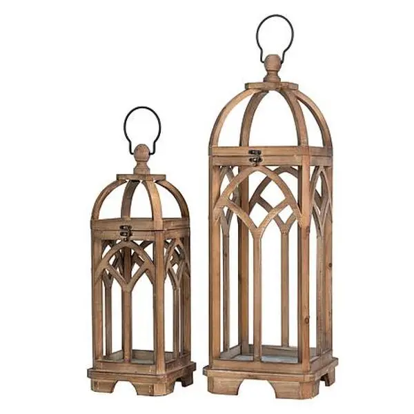 Glitzhome Set of 2 Farmhouse Wooden Church Window Lanterns