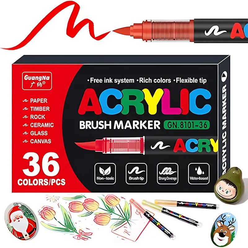 36-Color Coloring Multifunction Graffiti Pen，Straight Liquid Acrylic Marker,Canvas, Stone, Glass, Ceramic, Rock Painting Kit DIY Crafts Making Drawing Kit with Bag,School Classroom Art Suppliers