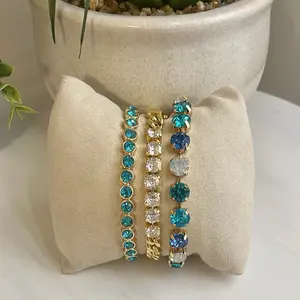 The Palm Beach Bracelet Stack - Elegant Gemstone & Rhinestone Accents in Gold Tone for Versatile Style