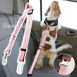 SleekPet Pet Leash for Dogs and Cats Adjustable Car Seat Belt with Elastic Bungee Buffer Reflective Dog Accessories 1 Inch Strap Width 21-30 Inch Length