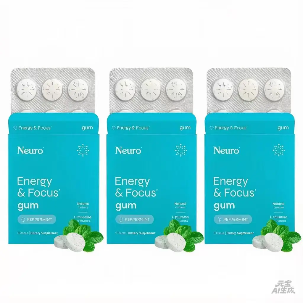 Neuro Peppermint Energy & Focus Gum/Mints - Sugar Free with Natural Caffeine, L-theanine, Vitamin B12 & Vitamin B6