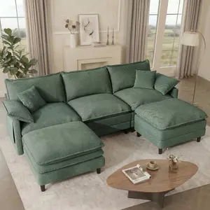 [2-3 Packages Shipping] Copiae 108" -143.7” L/U-Shaped Modular Cloud Sofa, Movable Dual-Function Ottomans Convertible to Coffee Table, Corduroy Sectional Couch with Three-Layer High-Resilience Foam Cushions, Easy Assembly for Apartment summervibes