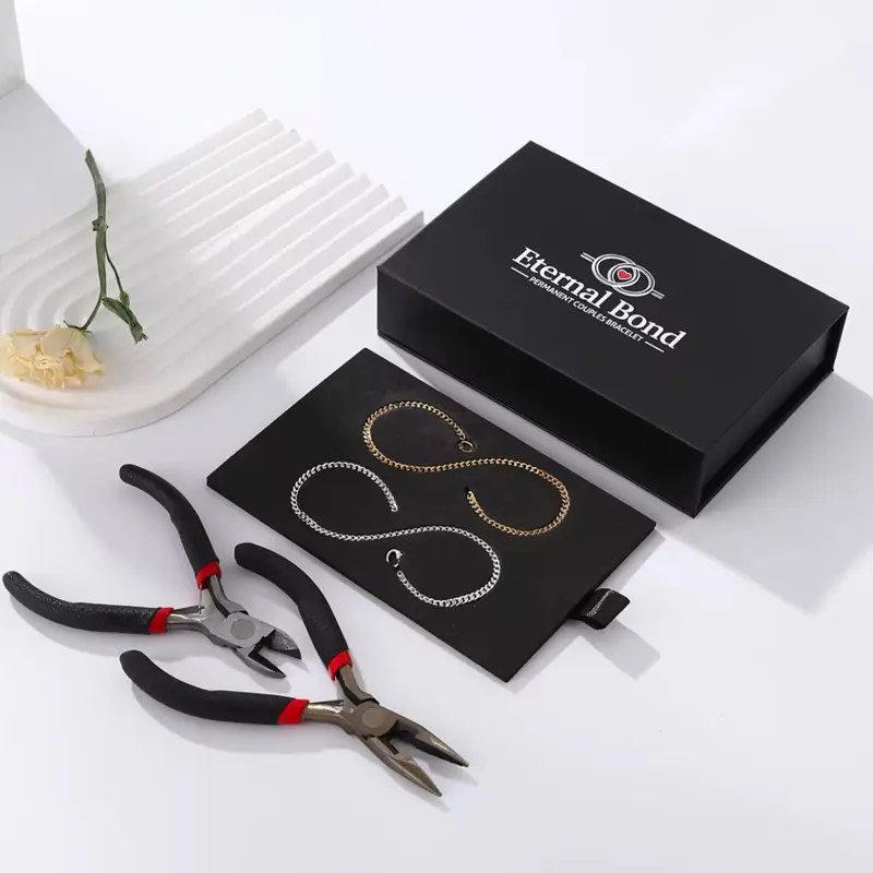 Permanent Couples Bracelets - Unisex Stainless Steel Hypoallergenic Gold/Silver Interlocked Bracelets with Adjustment Tool for Romantic Lifetime Promise - Perfect for Date Night or Anniversary - Perfect Birthday Gift