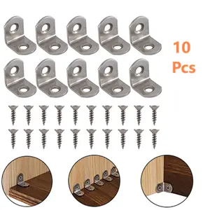 10PCS 20x20mm L Bracket Corner Brace Sets, Stainless Steel Corner Bracket, 90 Degree Right Angle Bracket, Metal L Brackets for Wood Furniture Cabinet Chair Shelves with 20PCS Screws