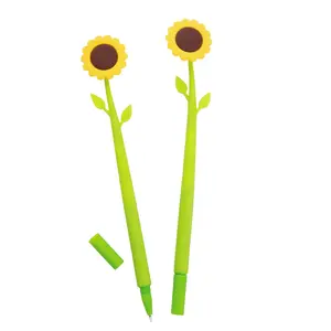 8 1/2" Silicone Wiggle Pens with Sunflower Topper - 12 Pc.