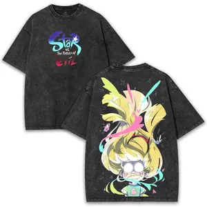 Star vs The Forces of Evil Washed Tee – Double-Sided 260GSM Trippy Cartoon Fit | Embrace the Chaos of Magic Vibes Cotton Streetwear graphic tee