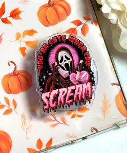 Horror Ghost Face Phone Grip Stand, Scary Mask Pink Drip Design Anti-Slip Finger Holder, Expandable Kickstand for iPhone Android Smartphones