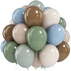 60PCS Sage Green, Blue & Brown Balloon Kit Dinosaur Safari, Jungle, Boho Baby Shower Party Decor