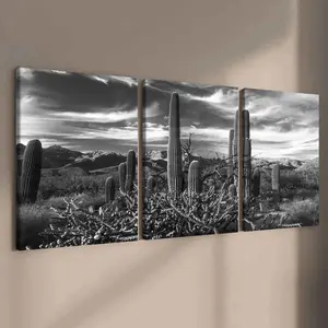 3-Piece Modern Art Canvas Prints, Desert Cactus Poster, Natural Landscape Wall Decor, Waterproof & High-Definition Home Decoration