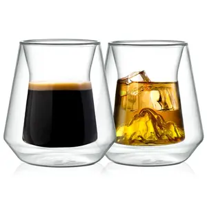 Double Wall Insulated Glasses - Sweat Free, Borosilicate, Clear, 8 oz, 2pcs