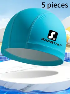 5-Pack High Quality PU Leather Swim Caps for Adults, Soft & Flexible, Keep Hair Dry, Waterproof Breathable Swimming Hats for Pool & Beach Vacation