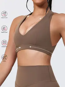 Women's Sexy Hollow Back Yoga Sports Bra, Fitted Plain Design, Removable Pads, Padded Bra, Polyester & Spandex Fabric, All Seasons Wear, Workout Bras, Yoga Activewear