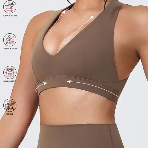 Women's Sexy Hollow Back Yoga Stretch Sports Bra, Fitted Plain Design, Removable Pads, Padded Bra, Polyester & Spandex Fabric, All Seasons Wear, Workout Bras, Yoga Activewear, Exercise Bra